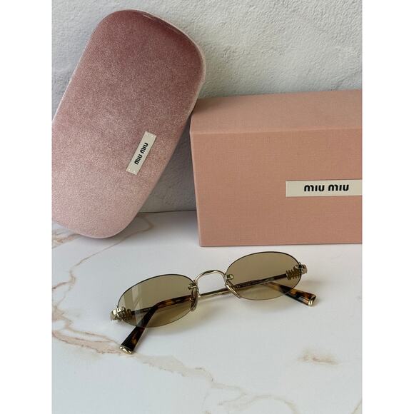 NEW Miu Miu MU A54S Rimless Sunglasses in Gold Yellow $578